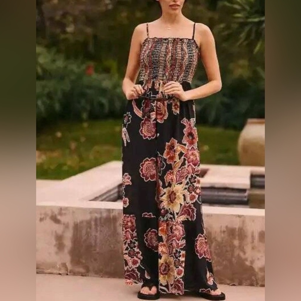 Anthropologie The Marisol Printed Smocked Gauze Maxi Dress Size Small